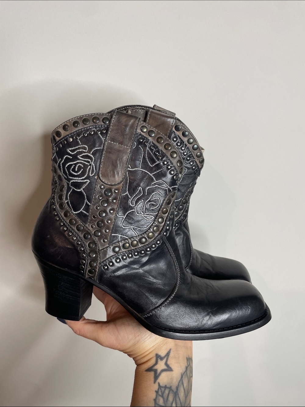 Mark Nason | Rock Lives Studded Embroidered Western Ankle Boots Size 9